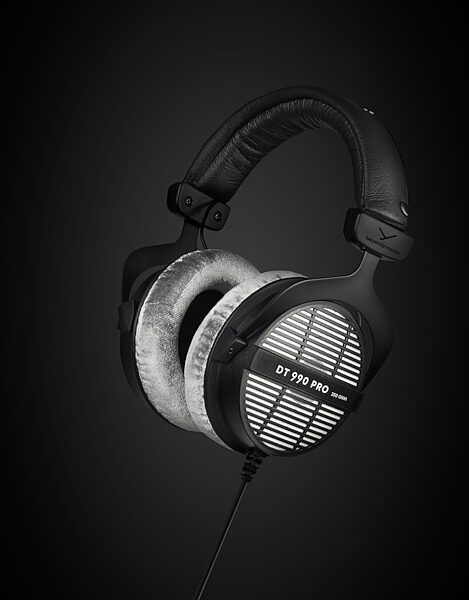 open zoom image for Beyerdynamic DT 990 PRO 250-Ohm Open-Back Headphones, Original Black with Gray Earpads, includes 3-meter coiled cable, Angle