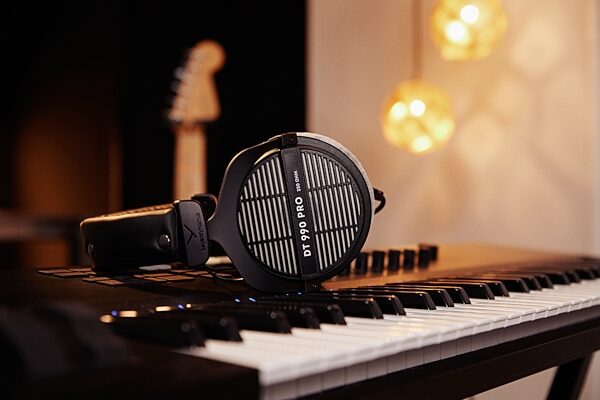 open zoom image for Beyerdynamic DT 990 PRO 250-Ohm Open-Back Headphones, Original Black with Gray Earpads, includes 3-meter coiled cable, In Use