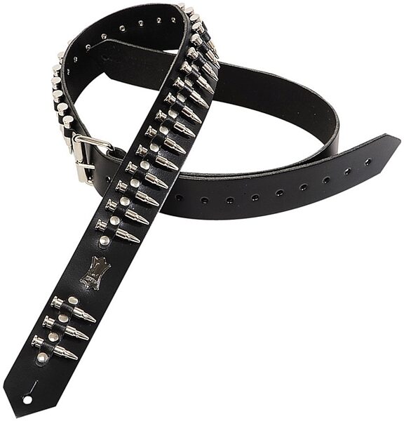 open zoom image for Levy's PM28-2B Leather Guitar Strap, Black Bullets, Main
