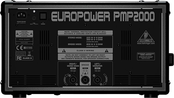 open zoom image for Behringer PMP2000 10-Channel Powered Mixer (800 Watts), Rear