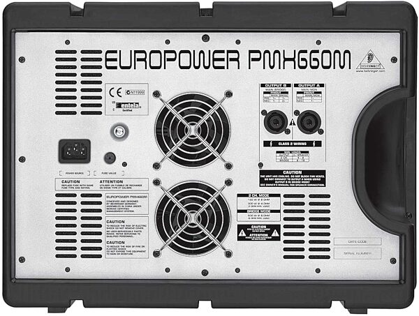 open zoom image for Behringer PMH660M 8-Channel Powered Mixer with FX (400 Watts), Rear