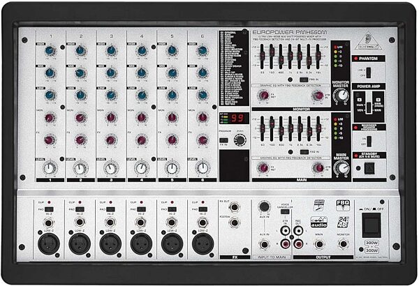 open zoom image for Behringer PMH660M 8-Channel Powered Mixer with FX (400 Watts), Front