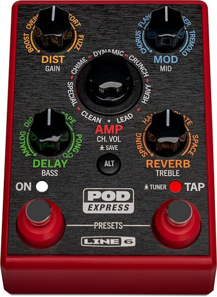 open zoom image for Line 6 POD Express Guitar Multi-FX and Amp Modeling Pedal, Red, Action Position Back