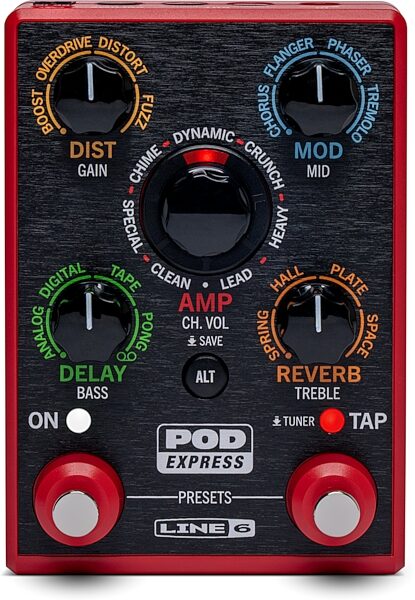 open zoom image for Line 6 POD Express Guitar Multi-FX and Amp Modeling Pedal, Red, Action Position Back