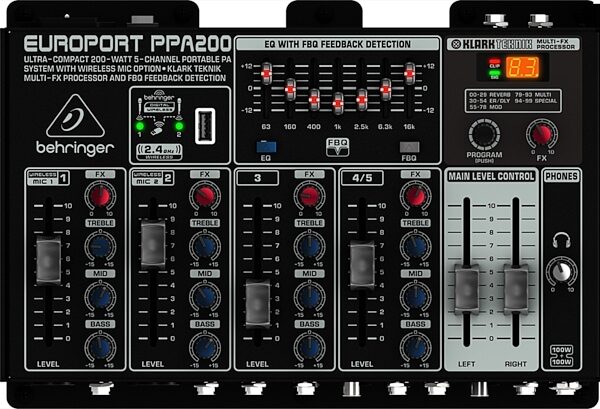 open zoom image for Behringer PPA200 Europort PA System (200 Watts), Mixer Top