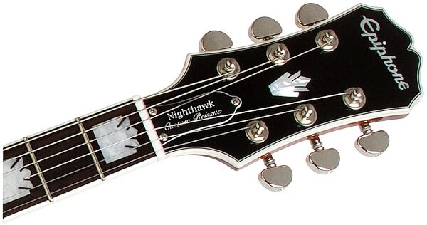 open zoom image for Epiphone Nighthawk Custom Reissue Electric Guitar, Transparent Amber - Headstock