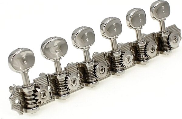 open zoom image for Graph Tech PRN-462-N0 Ratio 6-In-Line Tuners, Nickel, Classic, Angled Front