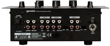 open zoom image for Gemini PS626X 3-Channel Professional Scratch DJ Mixer, Back