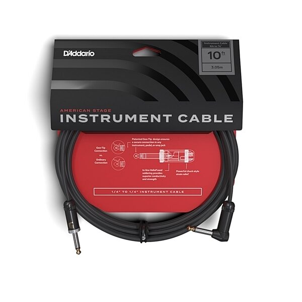 open zoom image for D'Addario American Stage Instrument Cable with Straight to Right Angle End, 10 foot, view