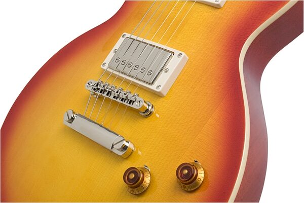 open zoom image for Epiphone Tribute Les Paul Standard Electric Guitar (with Case), Faded Cherry Sunburst - Bridge