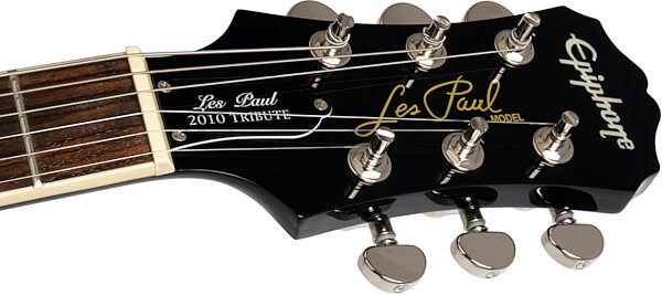 open zoom image for Epiphone Tribute Les Paul Standard Electric Guitar (with Case), Translucent Black - Headstock