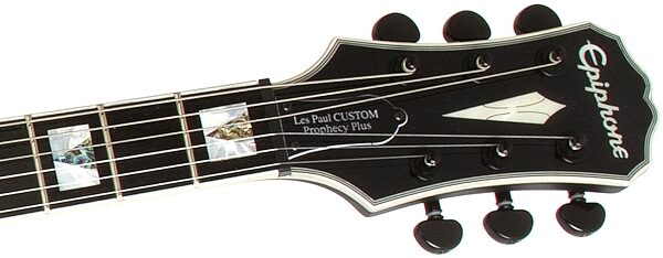 open zoom image for Epiphone Prophecy Les Paul Custom Plus EX Electric Guitar with Case, Midnight Ebony Headstock