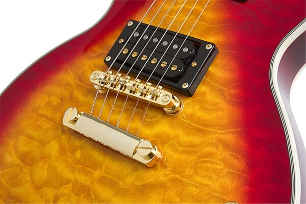 open zoom image for Epiphone Prophecy Les Paul Custom Plus GX Electric Guitar (with Case), Heritage Cherry Sunburst Bridge