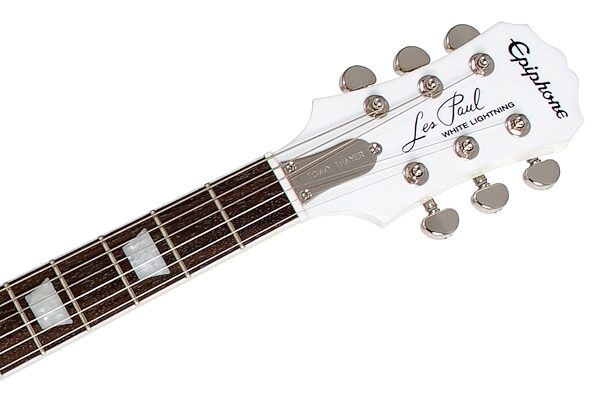 open zoom image for Epiphone Limited Edition Tommy Thayer White Lightning Signature Les Paul Electric Guitar (with Case), Headstock