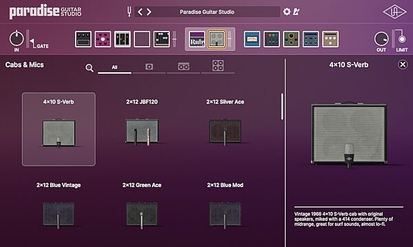 open zoom image for Universal Audio UAD Paradise Guitar Studio Plug-in Bundle Software, Digital Download, Action Position Back