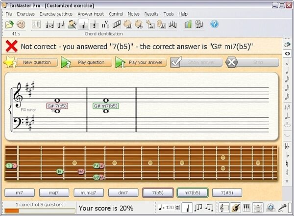 open zoom image for EarMaster School Ear Training Software, Screenshot - Chord Identification Guitar