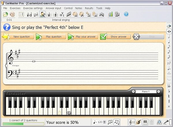 open zoom image for EarMaster School Ear Training Software, Screenshot - Interval Singing Piano
