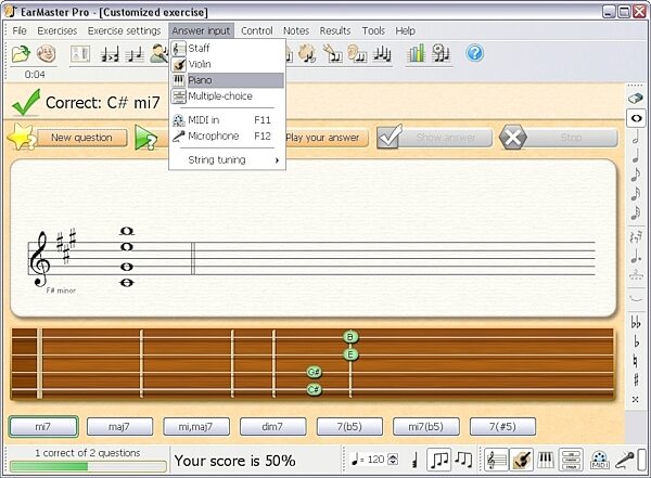 open zoom image for EarMaster Pro Ear Training Software (Mac and Windows), Screenshot - Menu Answering