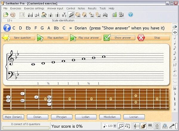 open zoom image for EarMaster School Ear Training Software, Screenshot - Scale Identification Guitar