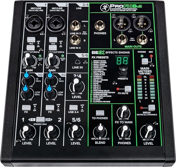open zoom image for Mackie ProFX6v3 Professional USB Mixer, 6-Channel, New, Action Position Back