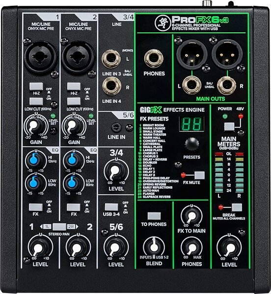 open zoom image for Mackie ProFX6v3 Professional USB Mixer, 6-Channel, New, Action Position Back