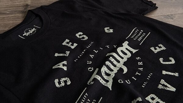 open zoom image for Taylor Mens Black Shop T-Shirt, Small, Detail