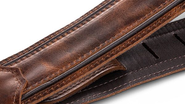 open zoom image for Taylor Fountain 2.5" Leather Guitar Strap, Brown, Action Position Back