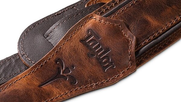 open zoom image for Taylor Fountain 2.5" Leather Guitar Strap, Brown, Action Position Back