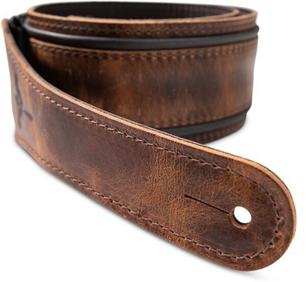 open zoom image for Taylor Fountain 2.5" Leather Guitar Strap, Brown, Action Position Back