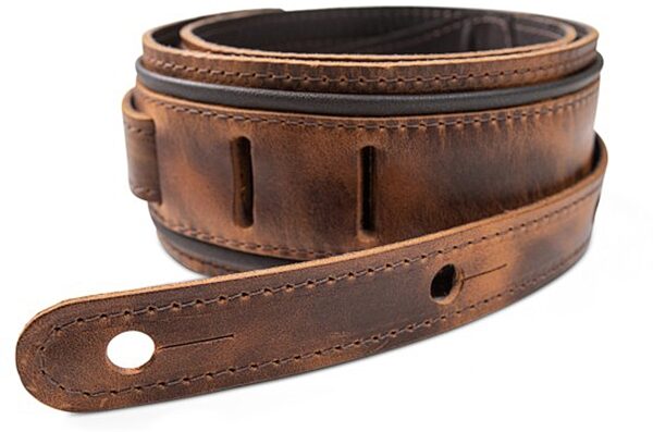 open zoom image for Taylor Fountain 2.5" Leather Guitar Strap, Brown, Action Position Back