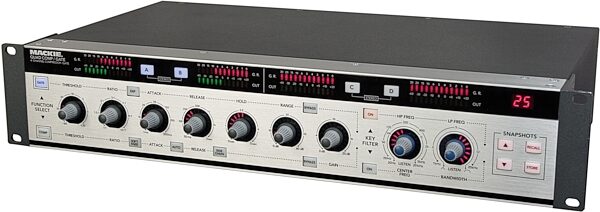 open zoom image for Mackie QuadCompGate 4-Channel Digital Compressor/Gate, Left Angle Low