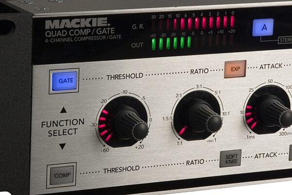 open zoom image for Mackie QuadCompGate 4-Channel Digital Compressor/Gate, Left Close 2