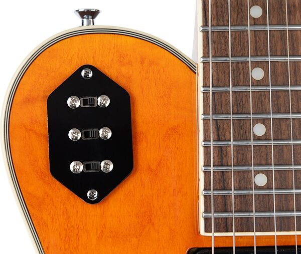 open zoom image for Michael Kelly Custom Collection Special Electric Guitar, Quilt Orange, Action Position Back