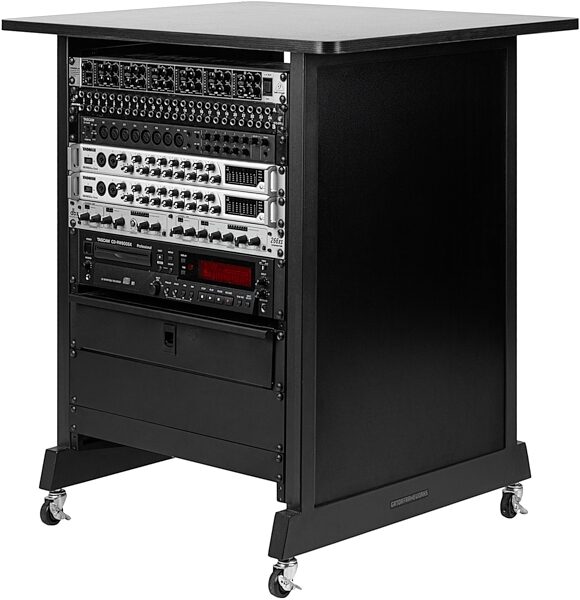 open zoom image for Gator 14U Rok-It Wood Rack Cabinet, Black, RI-STRK-14U-BLK, Action Position Back