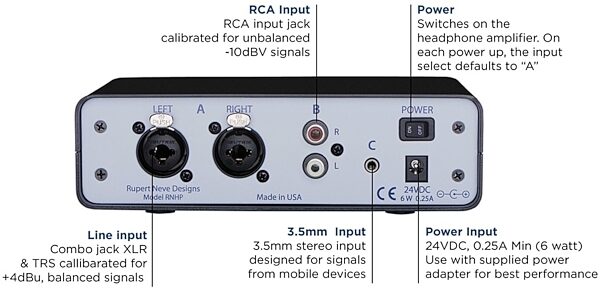 open zoom image for Rupert Neve Designs RNHP Precision Headphone Amplifier, New, Connections