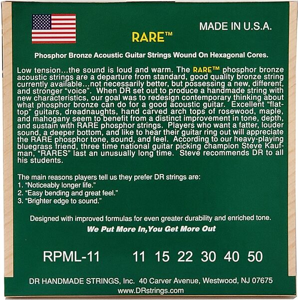 open zoom image for DR Strings Rare Acoustic Guitar Strings, Custom Light, 11-50, RPML-11, view