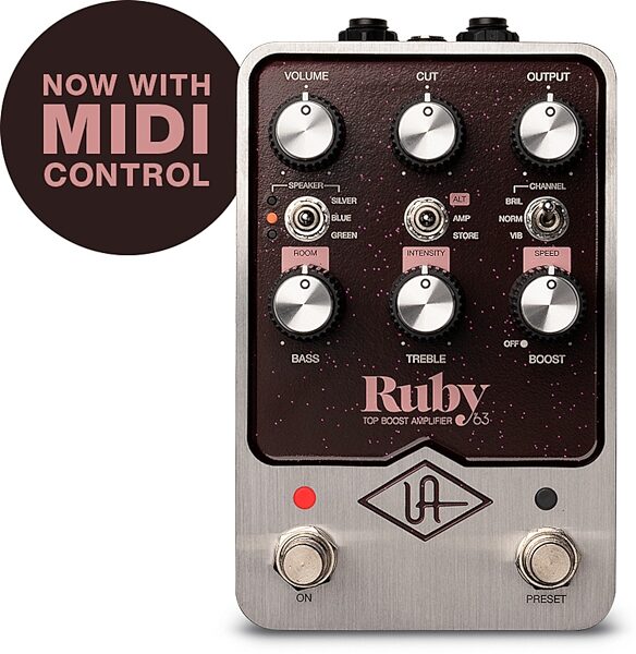 open zoom image for Universal Audio Ruby '63 Top Boost Amplifier Pedal, New, Action Position Back