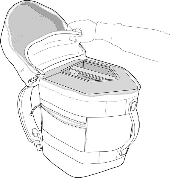 open zoom image for Bose S1 Pro Backpack Padded Carrying Case, New, Pocket Open Diagram