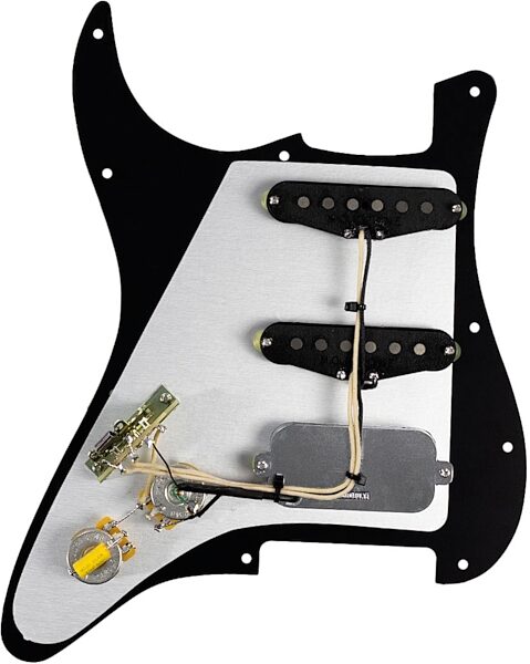 open zoom image for Mojotone Lerxst Limelight HSS Prewired Strat Pickguard, New, Action Position Back