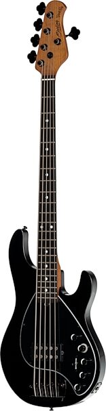 open zoom image for Sterling by Music Man DarkRay 5 Bass Guitar, 5-String, Black, Ebony Fretboard, Action Position Front
