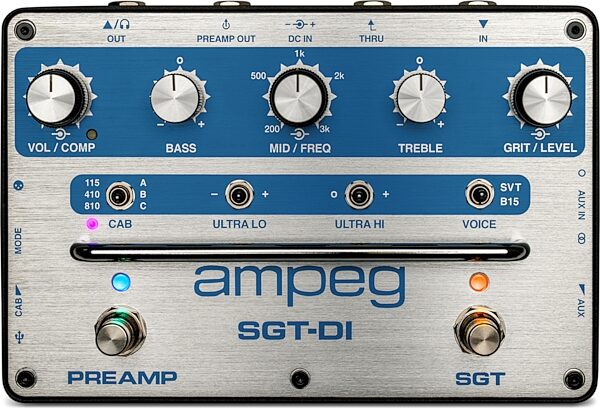 open zoom image for Ampeg SGT-DI Blue Line Anniversary Edition Dual-Voice Preamp Compressor and DI Pedal, New, Action Position Back