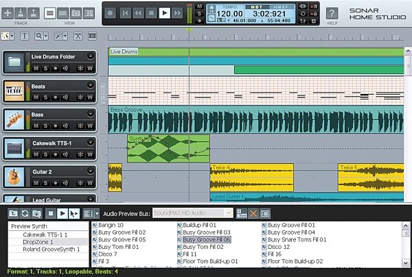 open zoom image for Cakewalk SONAR Home Studio (Windows), Screenshot - Track View