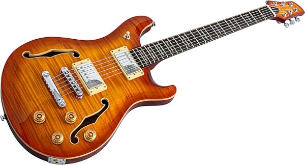 open zoom image for Sire Larry Carlton Q7 Hollowbody Electric Guitar, Amber Burst, Action Position Back