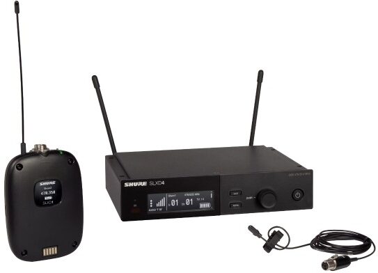 open zoom image for Shure SLXD14/DL4B Wireless Microphone System with DL4B/O Lavalier, Band G58 (470 - 514 MHz), Main with all components Front