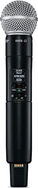 open zoom image for Shure SLXD2/SM58 Handheld Digital Wireless Transmitter with SM58 Microphone Capsule, Band J52 (558 - 602, 614 - 616 MHz), Detail Front