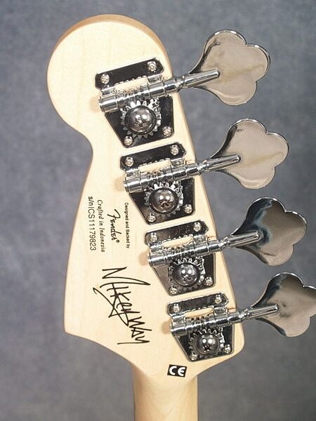 open zoom image for Squier Mikey Way Mustang Electric Bass, Headstock Back with Signature