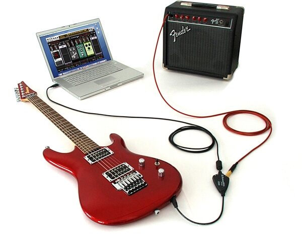 open zoom image for IK Multimedia StealthPlug Guitar/Bass USB Audio Interface Cable with Plug-Ins, In Use With Amp