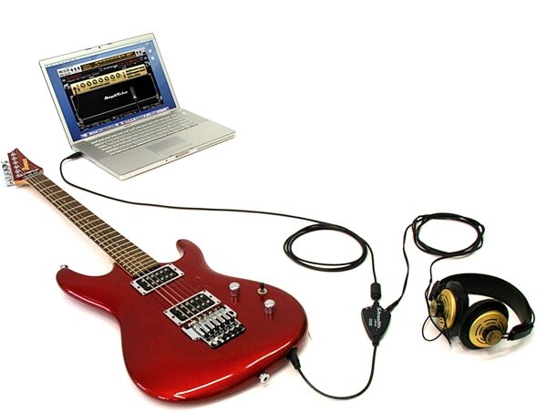 open zoom image for IK Multimedia StealthPlug Guitar/Bass USB Audio Interface Cable with Plug-Ins, In Use With Headphones