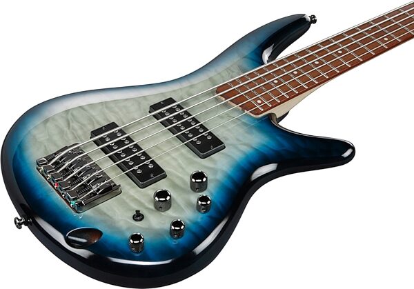 open zoom image for Ibanez SR405EQM Electric Bass, 5-String, Stained Cosmic Blue Starburst, Action Position Back