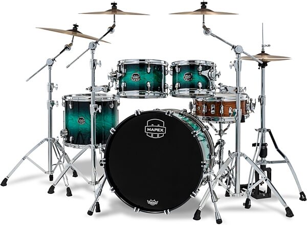 open zoom image for Mapex SR529XUZ Saturn VI Rock Drum Shell Kit, 4-Piece, Marine Teal Burst, Action Position Back